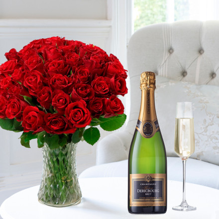 50 Red Roses & Champagne Dericbourg