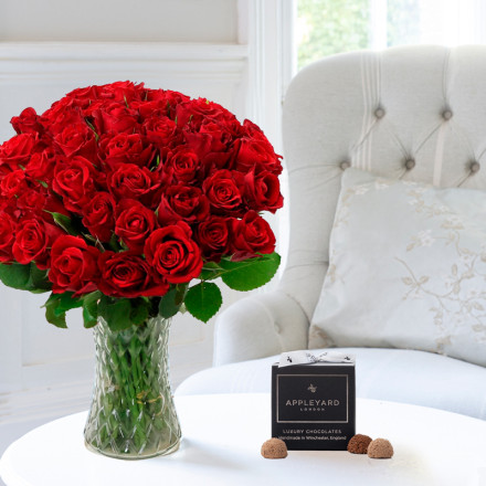 50 Red Roses & 12 Mixed Truffles