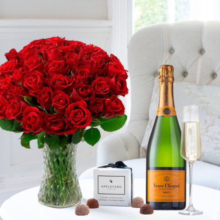 50 Red Roses & Veuve Clicquot & 6 Mixed Truffles