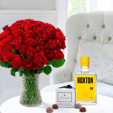 50 Red Roses, Tropical Gin & 6 Mixed Truffles