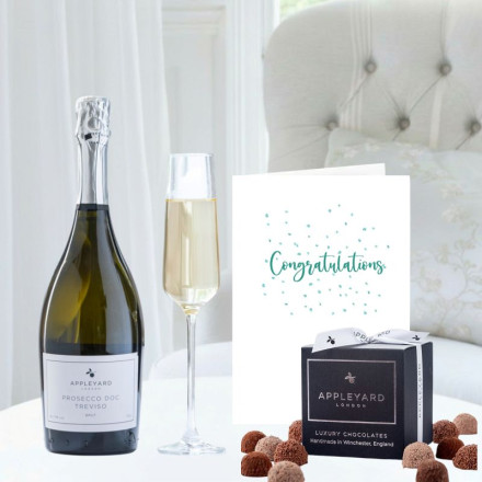 Appleyard Prosecco (75cl), 12 Truffles & Congratulations Card