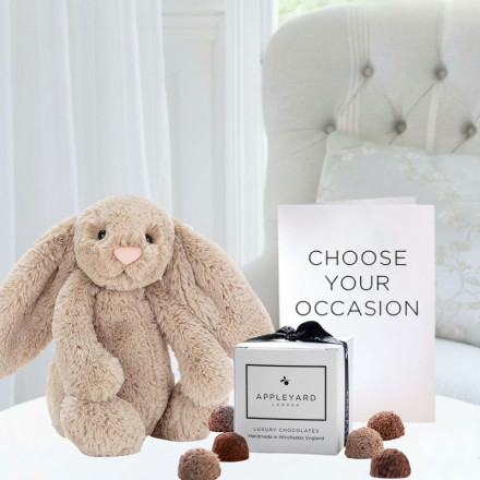 Bashful Beige Bunny (31cm), 6 Mixed Truffles & Card