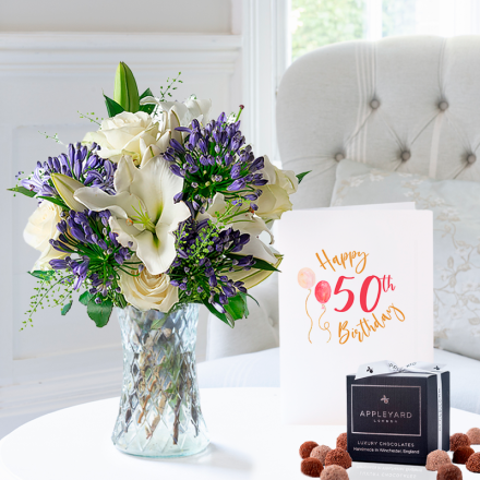 Bluebelle, 12 Mixed Truffles & 50th Birthday Card