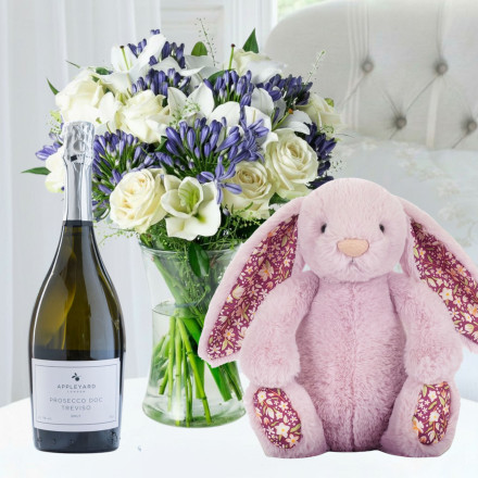 Bluebelle, Jellycat Thistlepop Blossom Bunny (31cm) & Appleyard Prosecco (75cl)