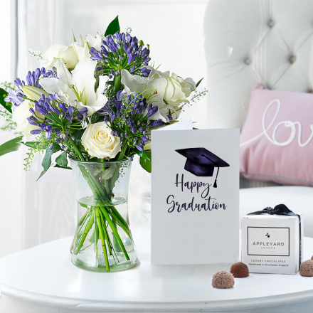 Bluebelle, Vase, 6 Mixed Truffles & Graduation Card