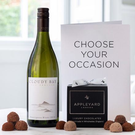Cloudy Bay Sauvignon Blanc (75cl), 12 Handmade Chocolate Truffles & Occasion Card