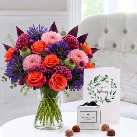 Dahlia Delight, 6 Truffles & Birthday Card