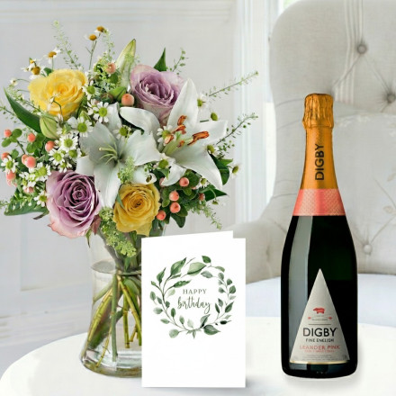 Glaze, Digby Fine English Leander Pink Brut (75cl) & Birthday Card