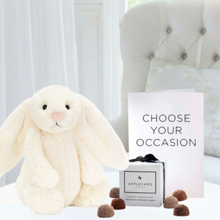 Jellycat Bashful Cream Bunny (31m), 6 Mixed Truffles & Occasion Card
