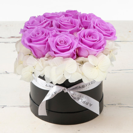 Lilac Rose & White Hydrangea Hatbox (Lasts Up To A Year)