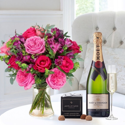 Pomegranate Peony Rose, Moet & Chandon (75cl) & 12 Mixed Truffles