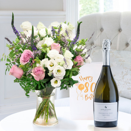 Scented Lavender, Appleyard Prosecco (75cl) & 80th Birthday Card