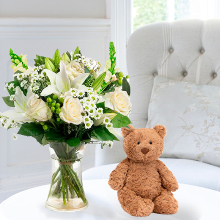 Simply White Rose & Lily & Jellycat® Bartholomew Bear (28cm)