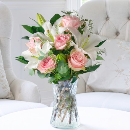 Simply Pink Rose & Lily & Vase