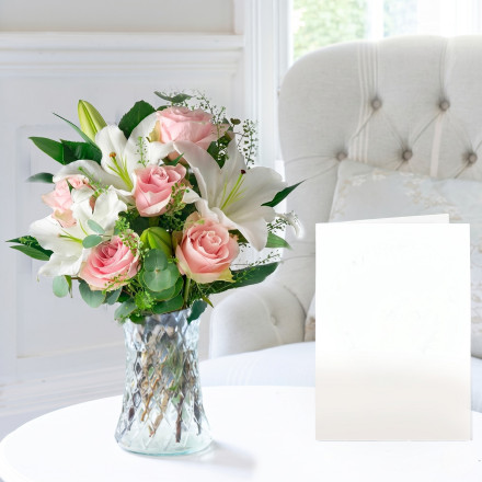 Simply Pink Rose & Lily, Vase & Card