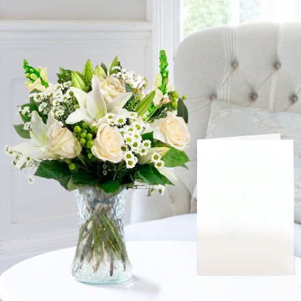 Simply White Rose & Lily, Vase & Card