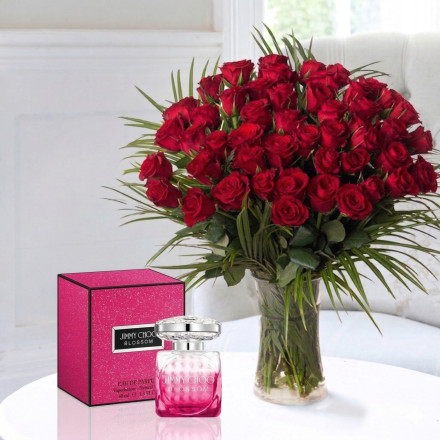 50 Luxury Red Roses & Jimmy Choo Blossom Eau De Parfum (40ml)