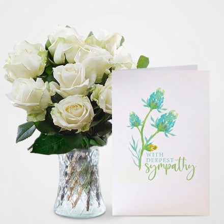Simply White Roses & Sympathy Card 