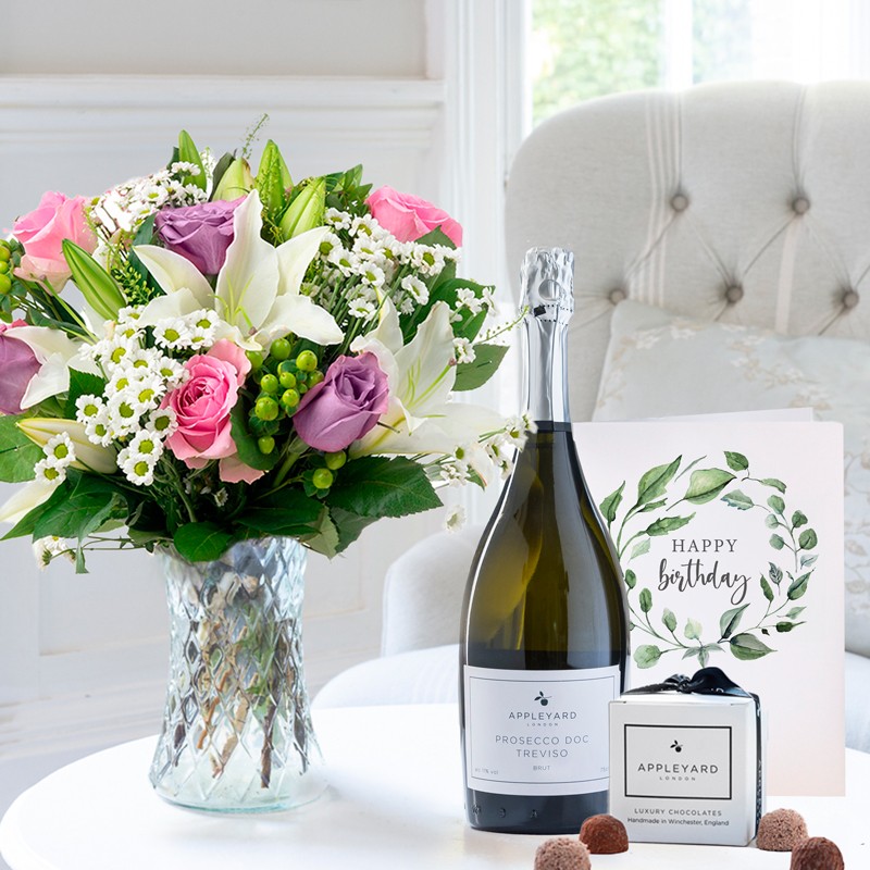 Chantilly, Appleyard Prosecco (75cl), 6 Mixed Truffles & Birthday Card