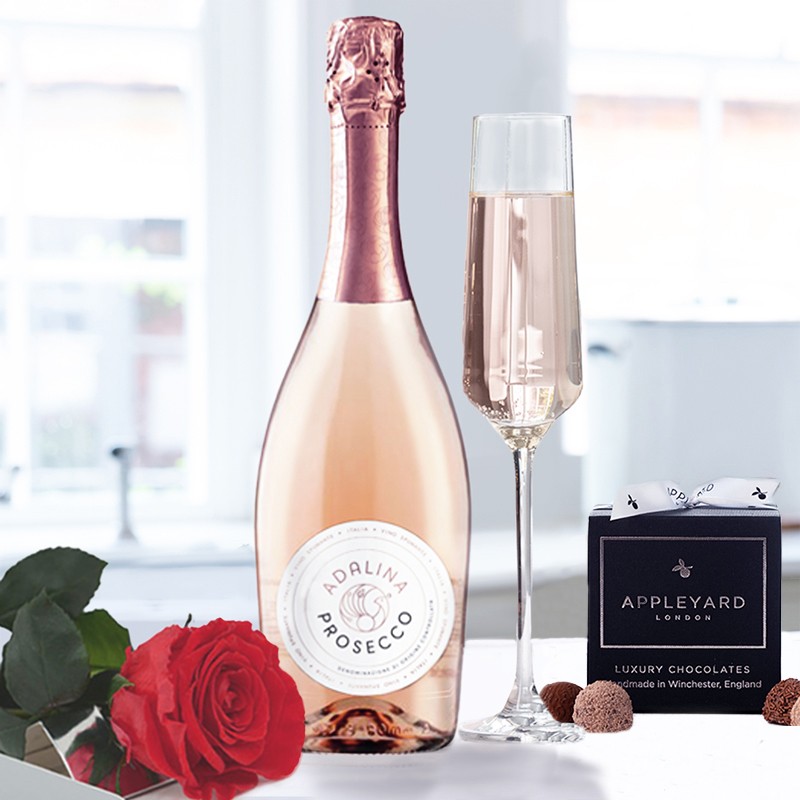 Preserved Rose, Adalina Rosé Prosecco & 12 Mixed Truffles