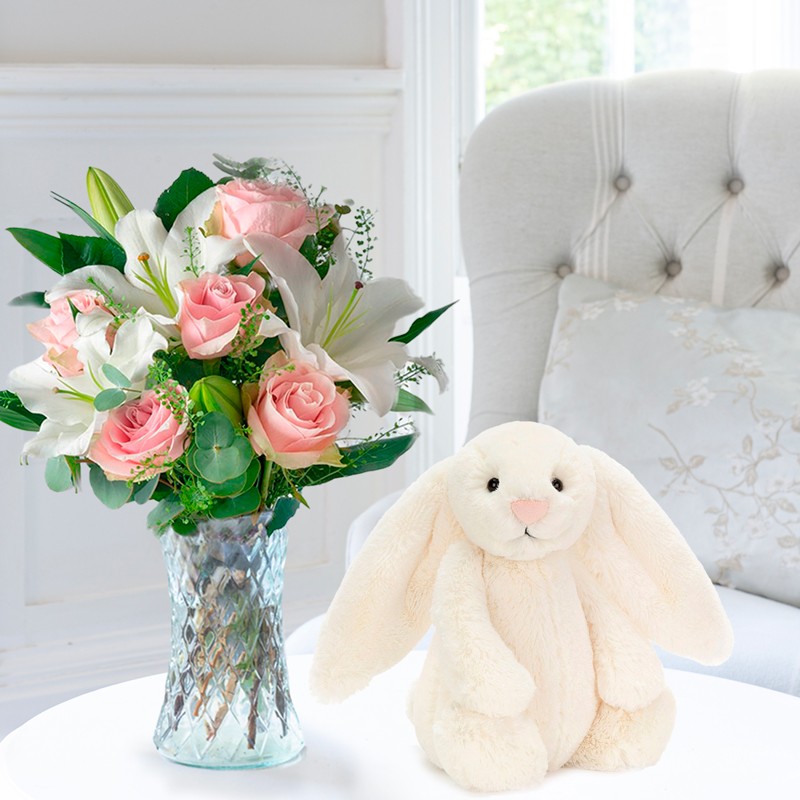 Simply Pink Rose & Lily & Cream Bunny