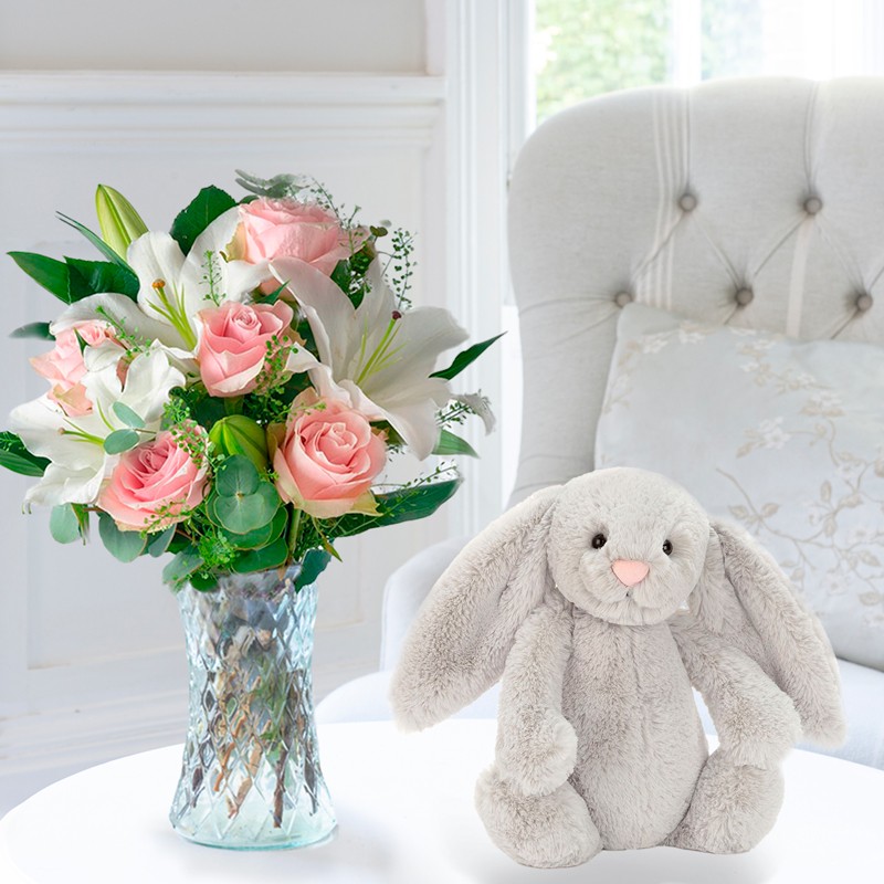 Simply Pink Rose & Lily & Jellycat® Silver Bunny