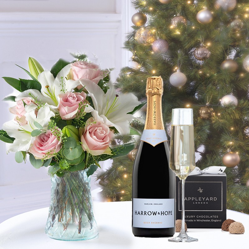 Simply Pink Rose & Lily, Harrow & Hope Brut (75cl) & 12 Mixed Truffles