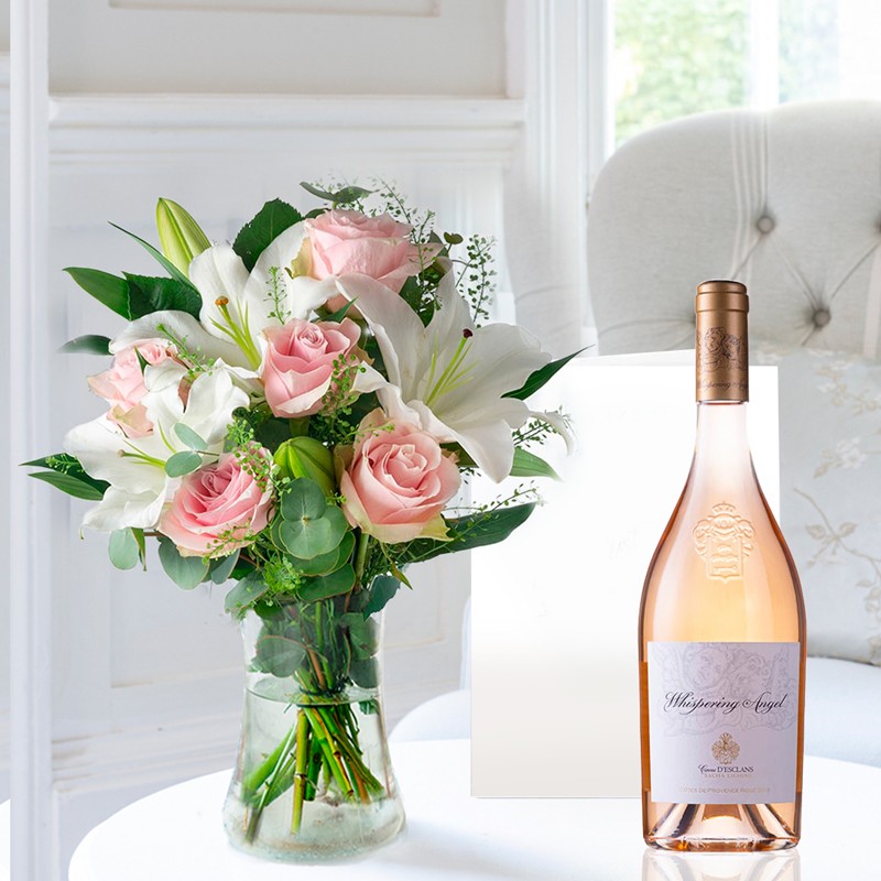 Simply Pink Rose & Lily, Whispering Angel, Vase & Card