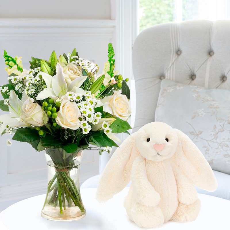 Simply White Rose & Lily & Jellycat® Bashful Cream Bunny