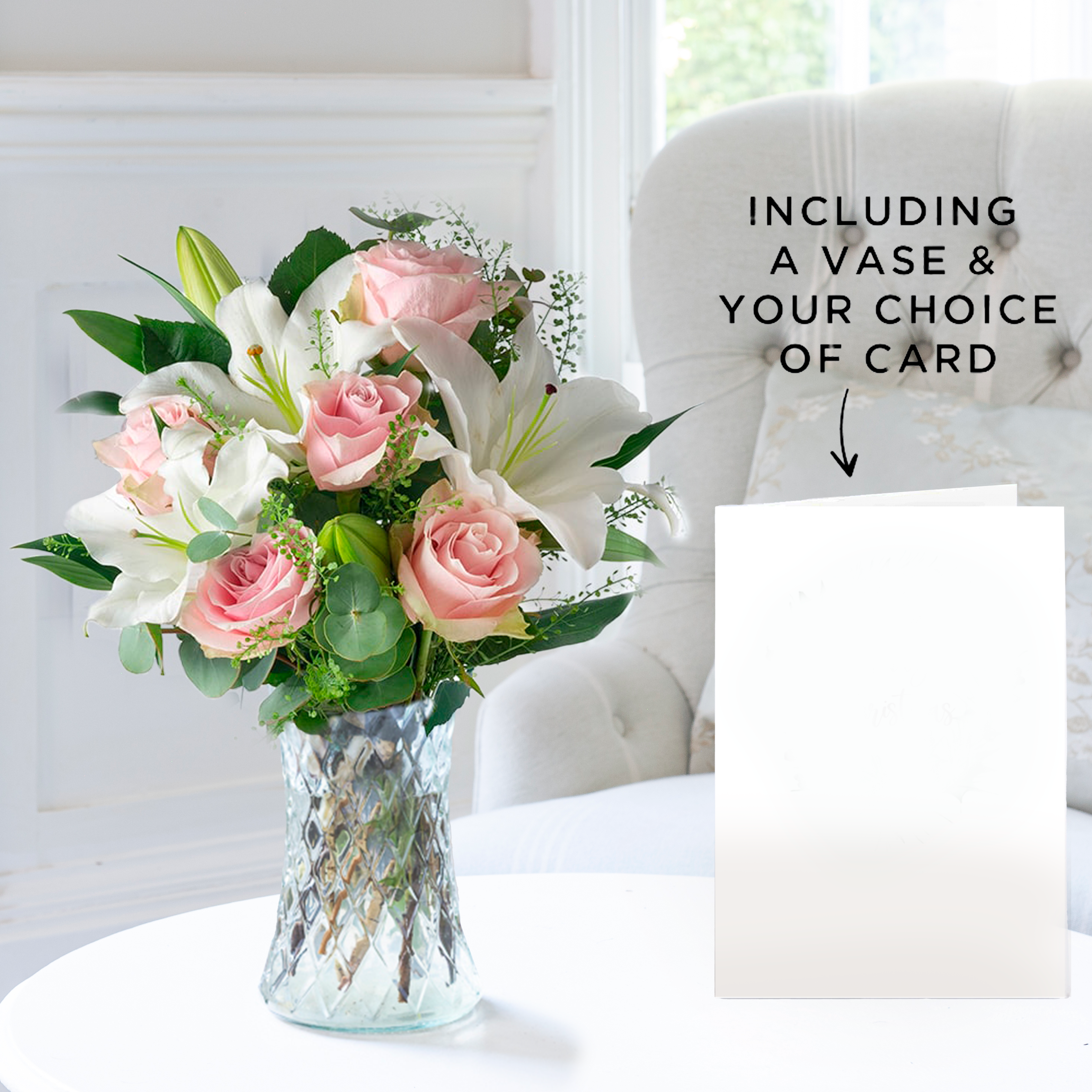 Simply Pink Rose & Lily, Vase & Card