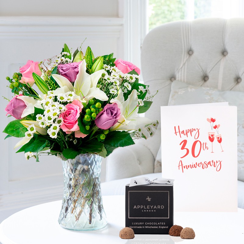 Chantilly, 12 Mixed Truffles & 30th Anniversary Card