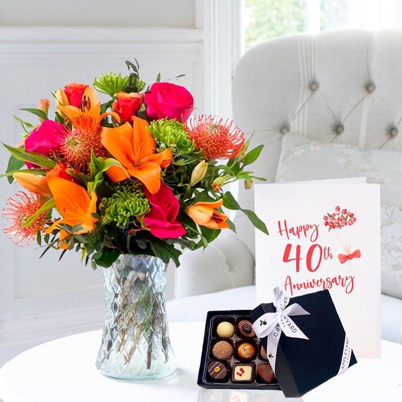 Mardi Gras, 9 Luxury Chocolates & 40th Anniversary Card