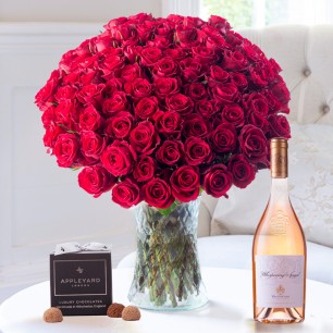 100 Luxury Red Roses, Whispering Angel & 12 Mixed Truffles