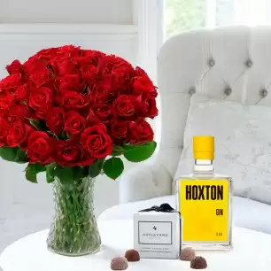 50 Red Roses, Tropical Gin & 6 Mixed Truffles
