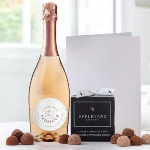 Rosé Prosecco (75cl), 12 Handmade Chocolate Truffles & Occasion Card
