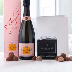 Veuve Clicquot Rosé Champagne (75cl), 12 Handmade Chocolate Truffles & Occasion Card