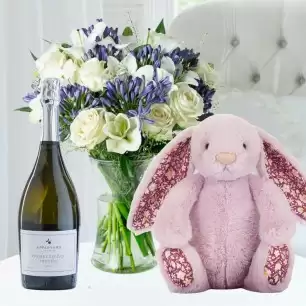 Bluebelle, Jellycat Thistlepop Blossom Bunny (31cm) & Appleyard Prosecco (75cl)