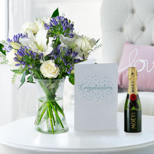 Bluebelle, Mini Moët, Vase & Congratulations Card