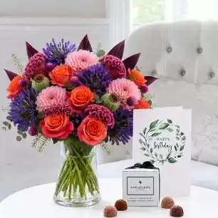 Dahlia Delight, 6 Truffles & Birthday Card