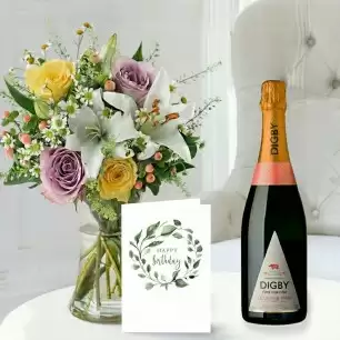 Glaze, Digby Fine English Leander Pink Brut (75cl) & Birthday Card