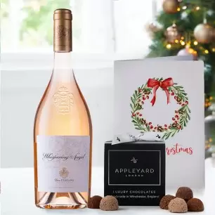 Whispering Angel Wine (75cl), 12 Mixed Truffles & Christmas Card
