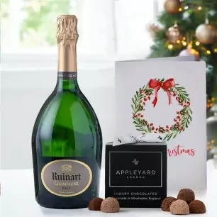 Ruinart Brut (75cl), 12 Mixed Truffles & Christmas Card