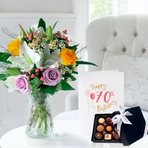 Glaze, 9 Luxury Chocolates & 70th Birthday Card