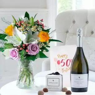 Glaze, Appleyard Prosecco (75cl), 6 Mixed Truffles. & 50th Birthday Card