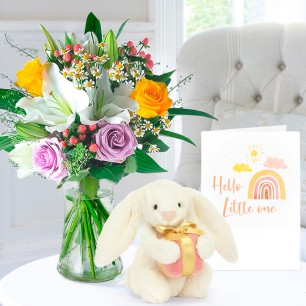 Glaze, Jellycat® Bashful Bunny with Present (18cm) & Hello Little One Card