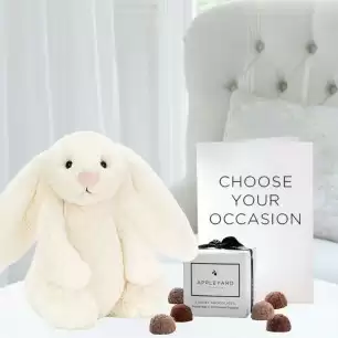 Jellycat Bashful Cream Bunny (31m), 6 Mixed Truffles & Occasion Card