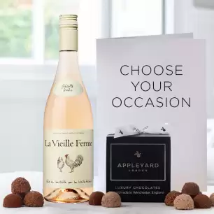 La Vielle Ferme Rosé Wine (75cl), 12 Handmade Chocolate Truffles & Occasion Card