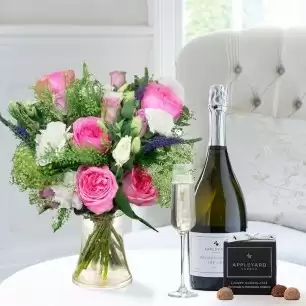 Lilac & Peony Rose, Appleyard Prosecco (75cl) & 12 Mixed Truffles