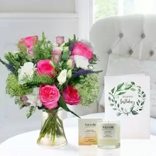 Lilac & Peony Rose, NEOM Happiness Candle (185g) & Birthday Card