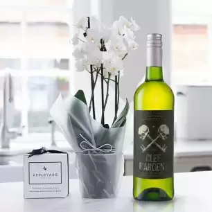 Mini White Orchid (20-25cm), Clef d'Argent Sauvignon Blanc & 6 Mixed Truffles